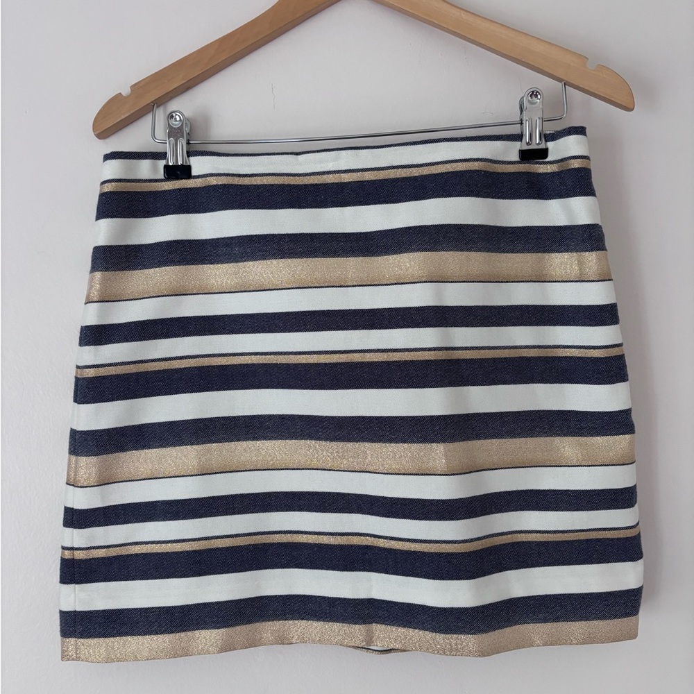 J. Crew Navy and Gold Striped Pencil Skirt